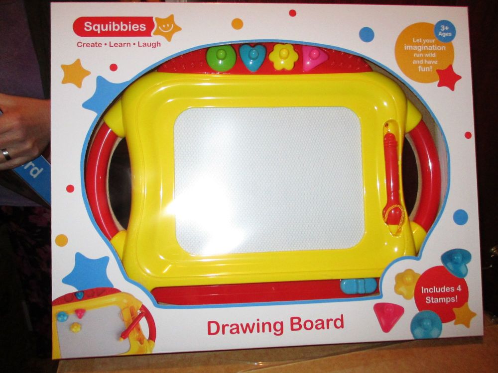 Yellow Magnetic Giant Doodler Sketch Drawing Board - Includes 4 Stamps - Squibbies