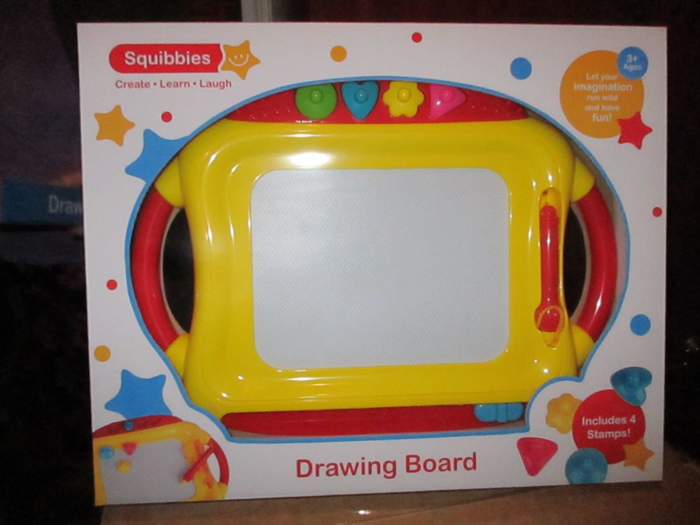 Yellow Magnetic Giant Doodler Sketch Drawing Board - Includes 4 Stamps - Squibbies