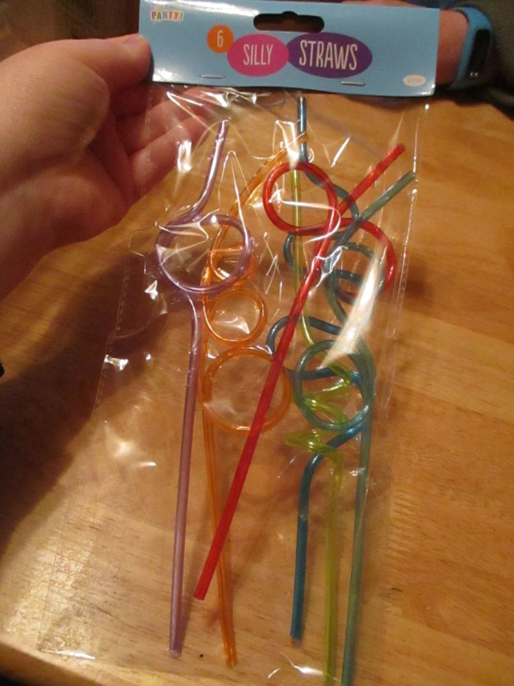 6 Plastic Silly Straws - Metallic Design - Party