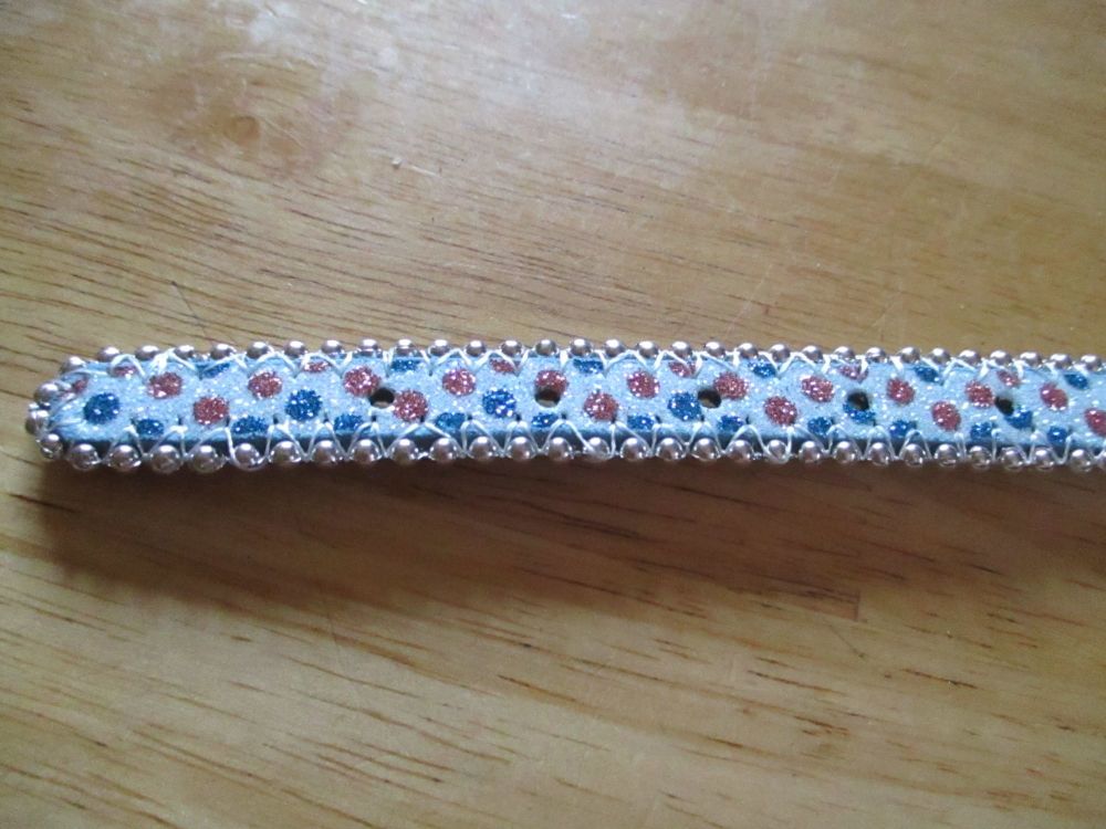 Small Blue Pink Dot Beaded Dog Collar - Barkers - Who's Walking Who