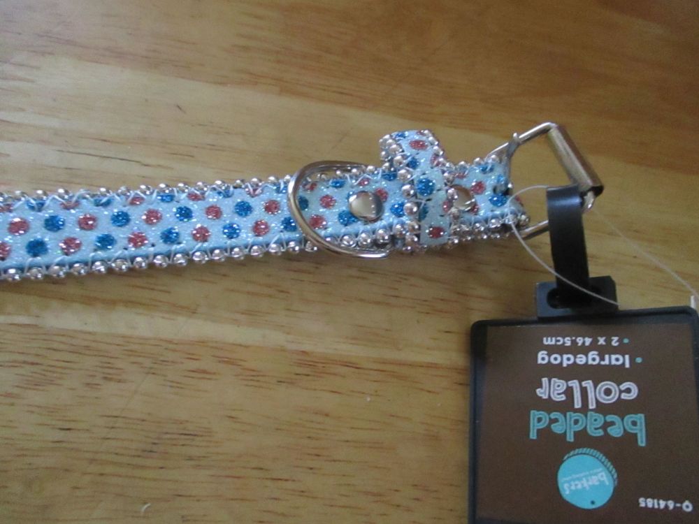 Large Blue Pink Dot Beaded Dog Collar - Barkers - Who's Walking Who