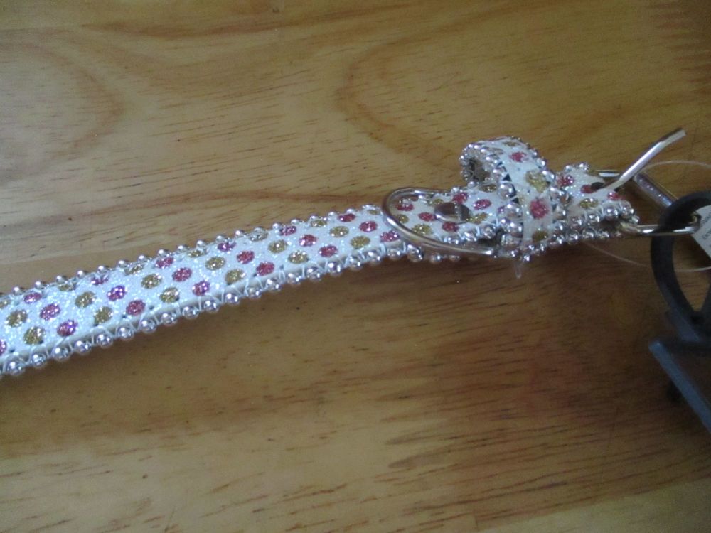 Large White Pink Dot Beaded Dog Collar - Barkers - Who's Walking Who