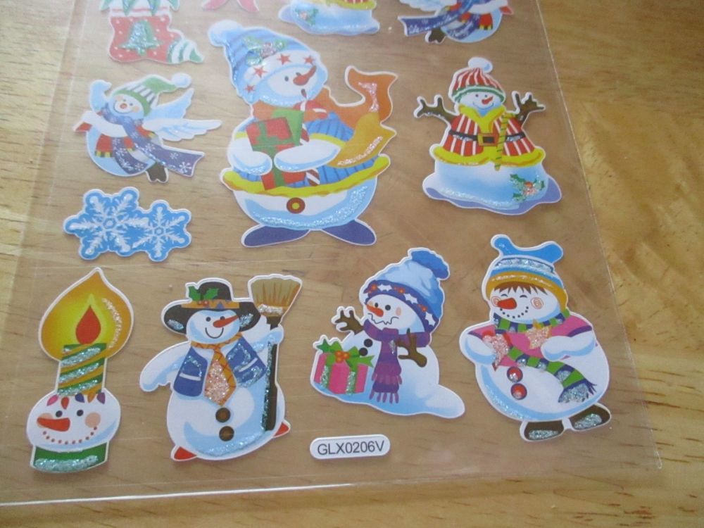 Cartoon Snowmen Glitter Design - Believe - Sticker Sheet