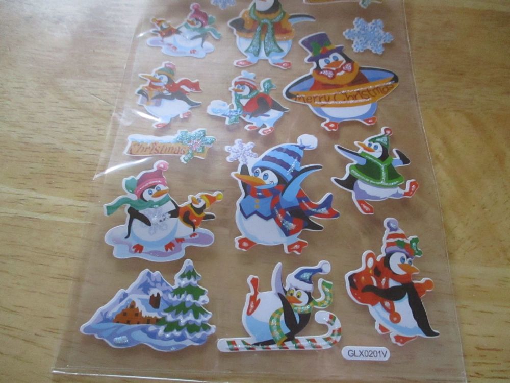 Cartoon Penguins Glitter Design - Believe - Sticker Sheet