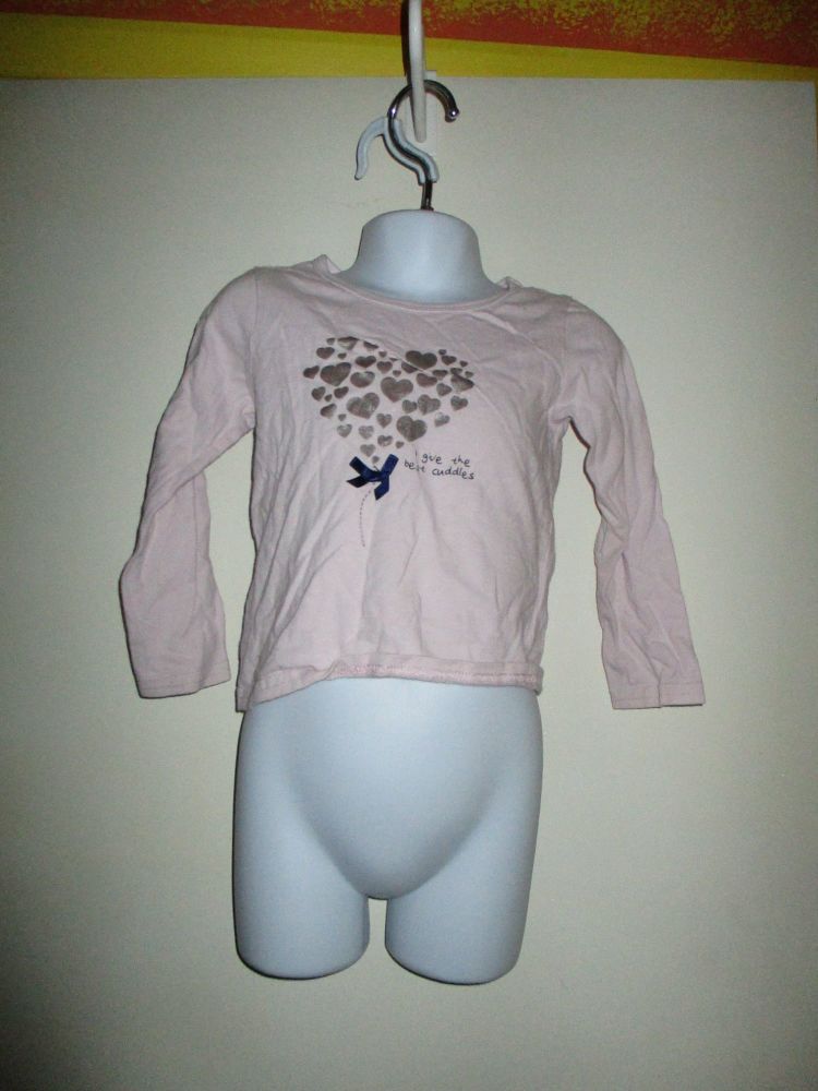 Pale Eggshell Pink Top Navy Blue Bow & Silver Hearts Design - Size 24-36 Months Young Dimensions