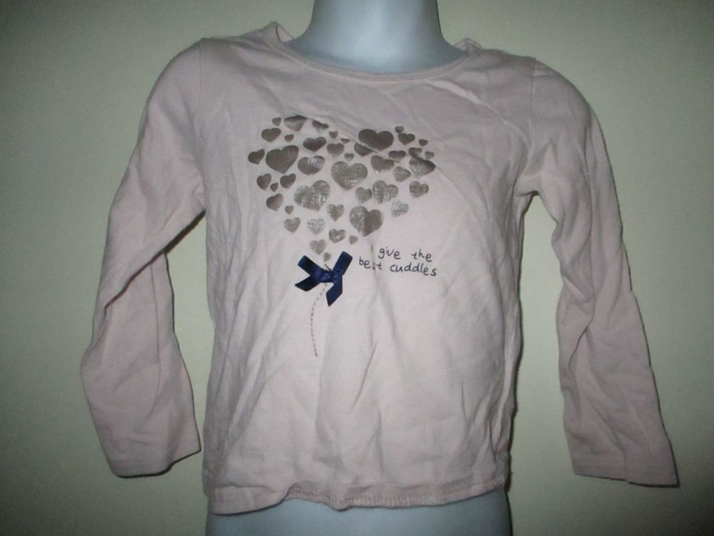 Pale Eggshell Pink Top Navy Blue Bow & Silver Hearts Design - Size 24-36 Months Young Dimensions
