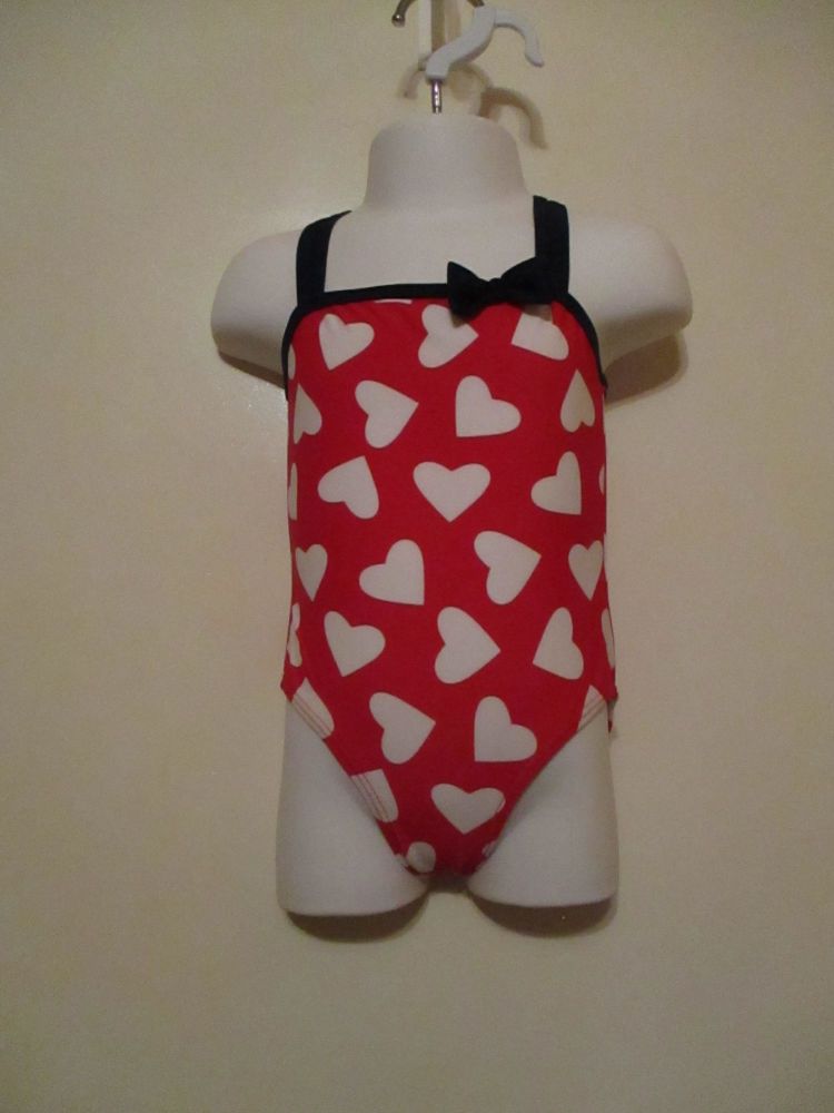 Red White Hearts Crossed Back Straps Swimsuit - 1yr - Tu