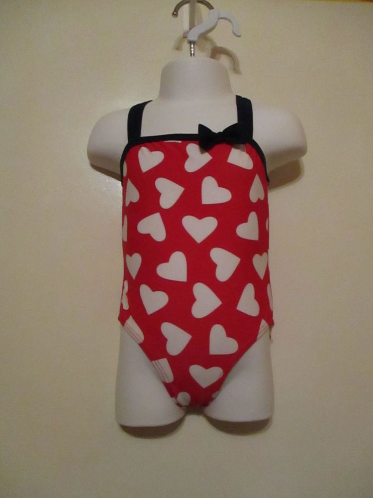 Red White Hearts Crossed Back Straps Swimsuit - 1yr - Tu