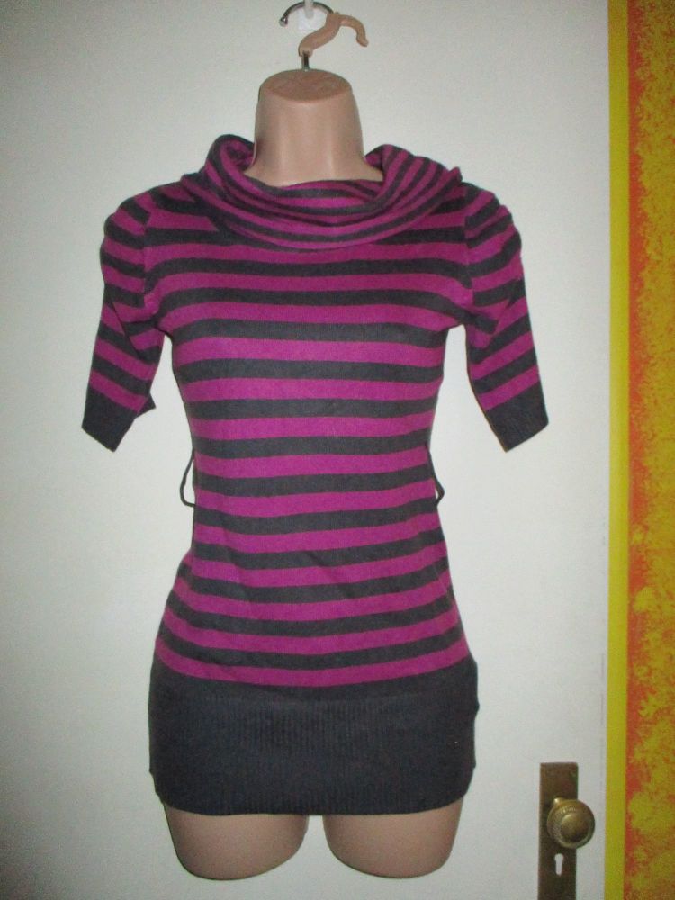 Pink Black Stripe Long Neck Tunic Top - 12-13yr Hooch