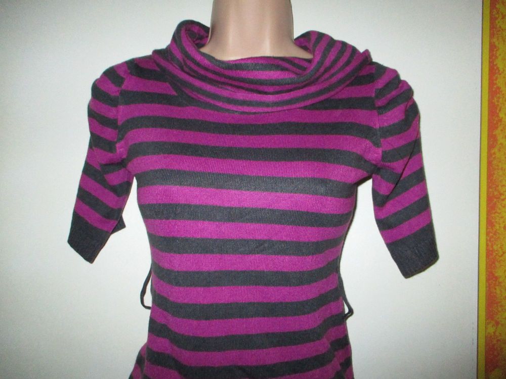 Pink Black Stripe Long Neck Tunic Top - 12-13yr Hooch
