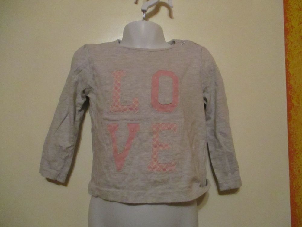 Grey W/Pink White Lace Love Top - Size 24-36 Months - Young Dimensions