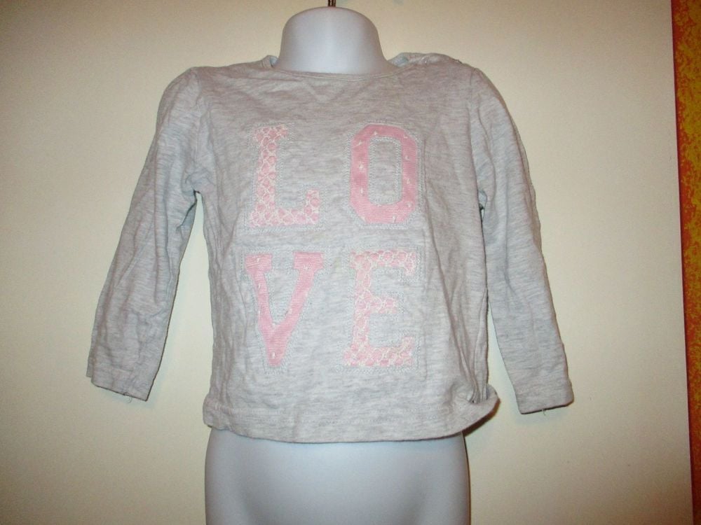 Grey W/Pink White Lace Love Top - Size 24-36 Months - Young Dimensions