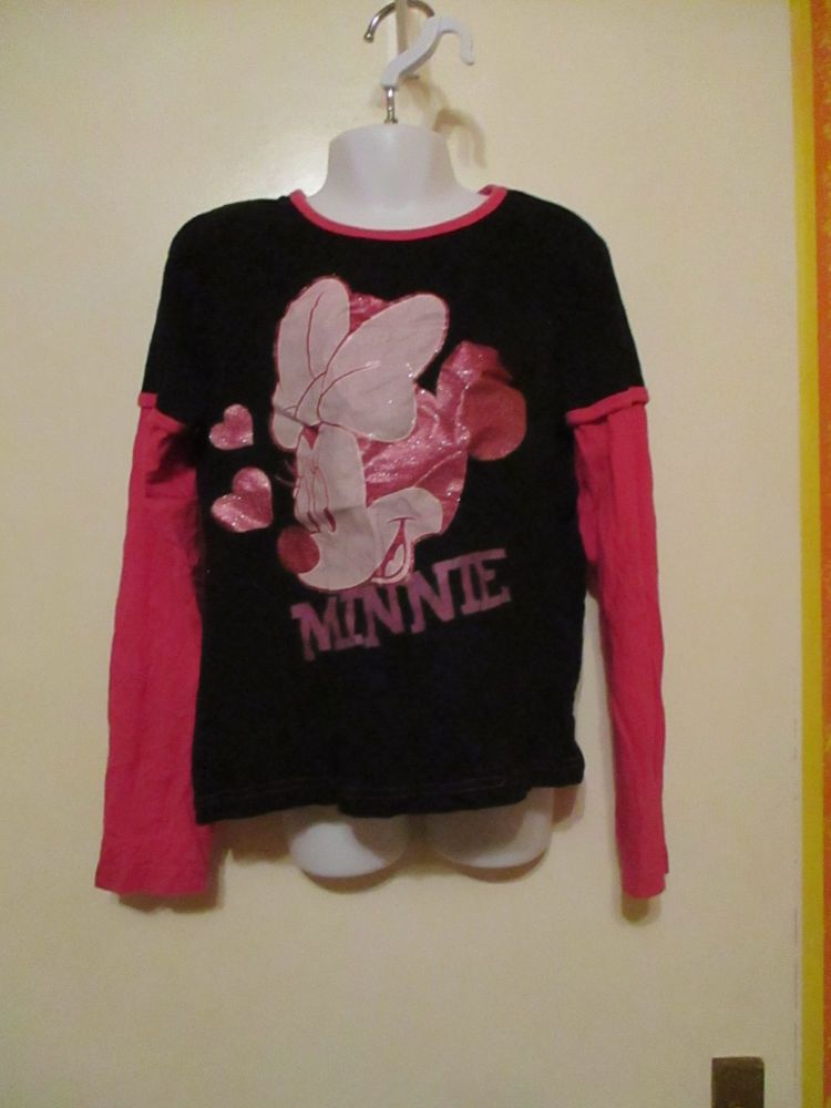 Black & Pink Two In One Tshirt Long Sleeve Top 9-10yrs - Disney Minnie Mouse
