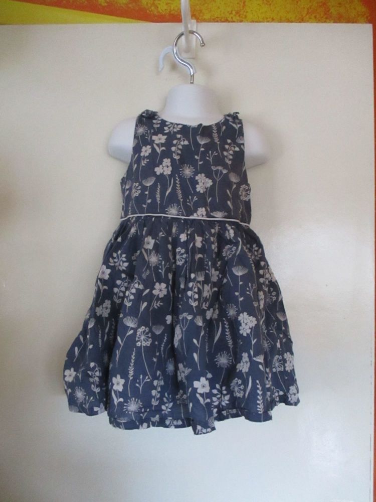 Navy Blue & White Floral Design Dress - 3-4yrs - Florence & Fred