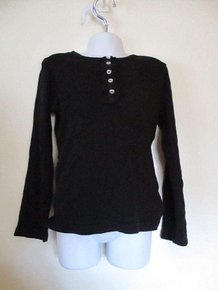Black Long Sleeve Top With Shiny Buttons - Size 7/8yrs - George