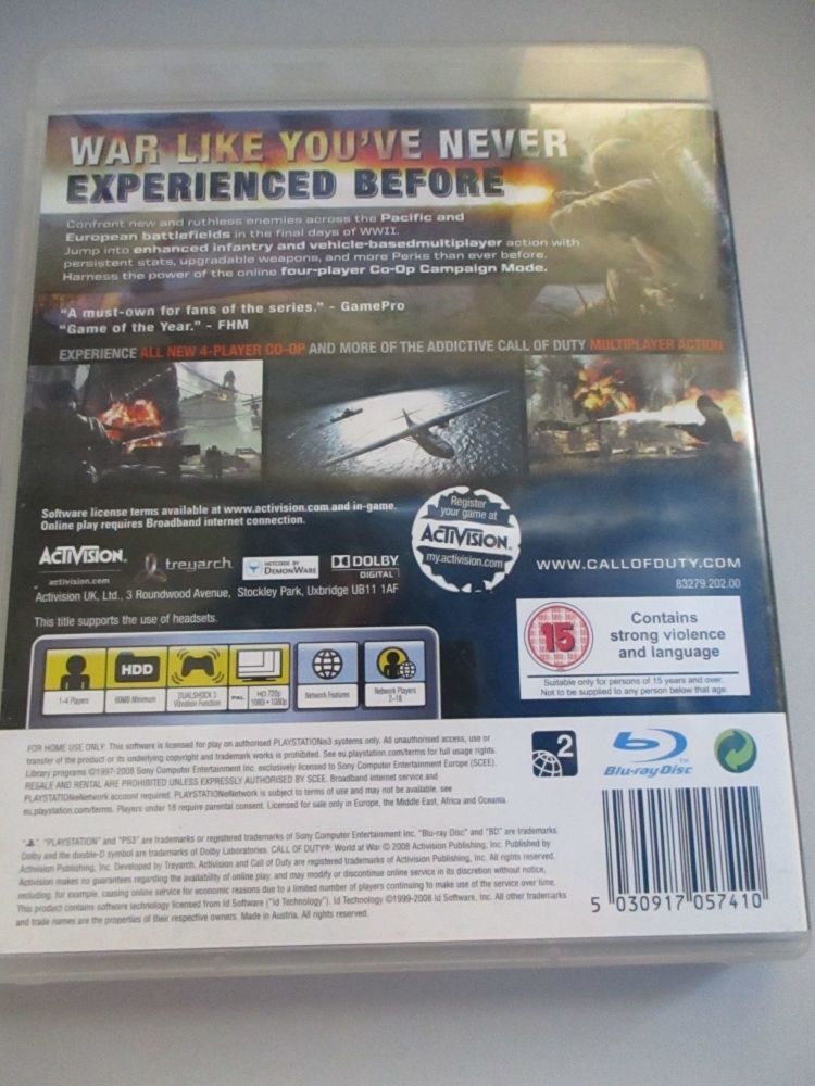 Call Of Duty World At War - PS3 Playstation 3 Game