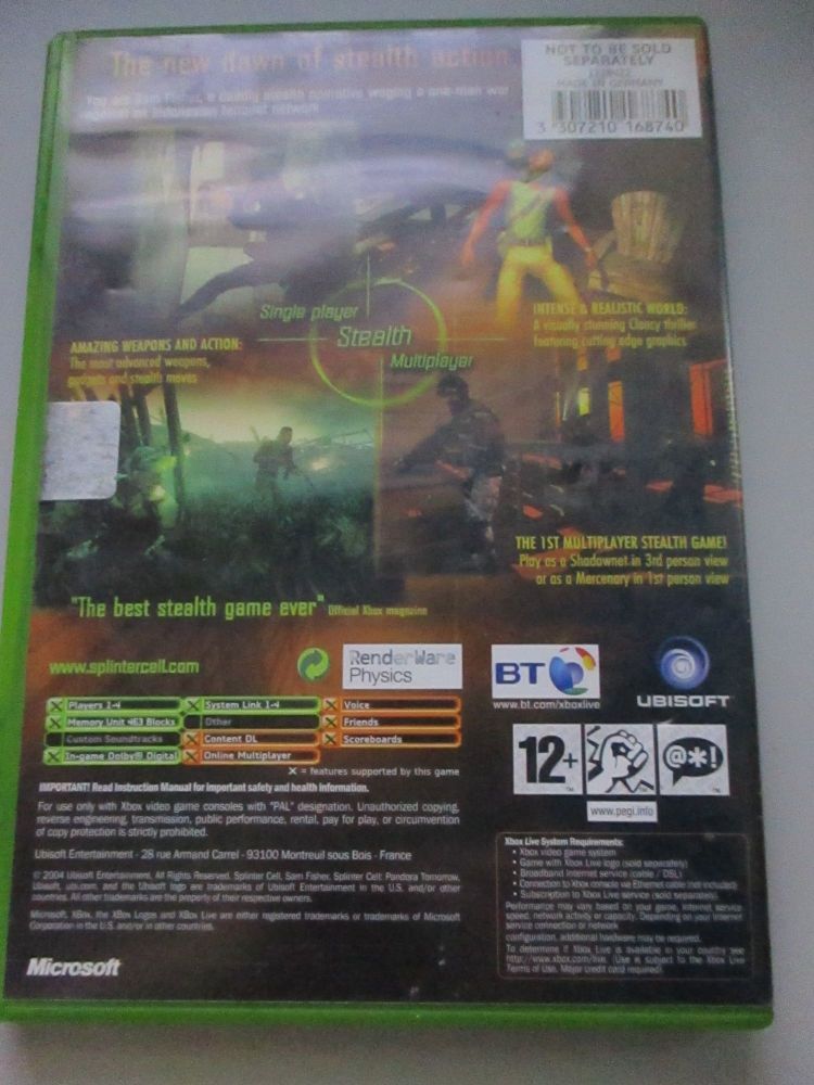 Tom Clancy's Splinter Cell Pandora Tomorrow - Xbox Original Game
