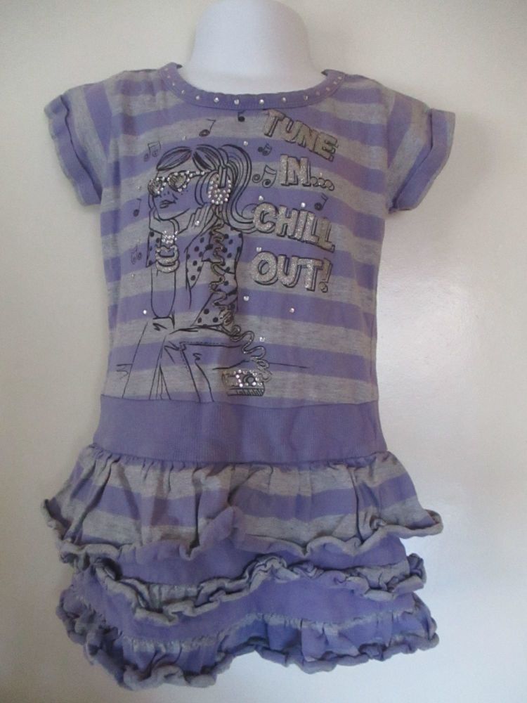 Matalan 3yrs Purple / Grey Tunic Dress - Gem & Glitter Front Design "Tune In Chill Out"