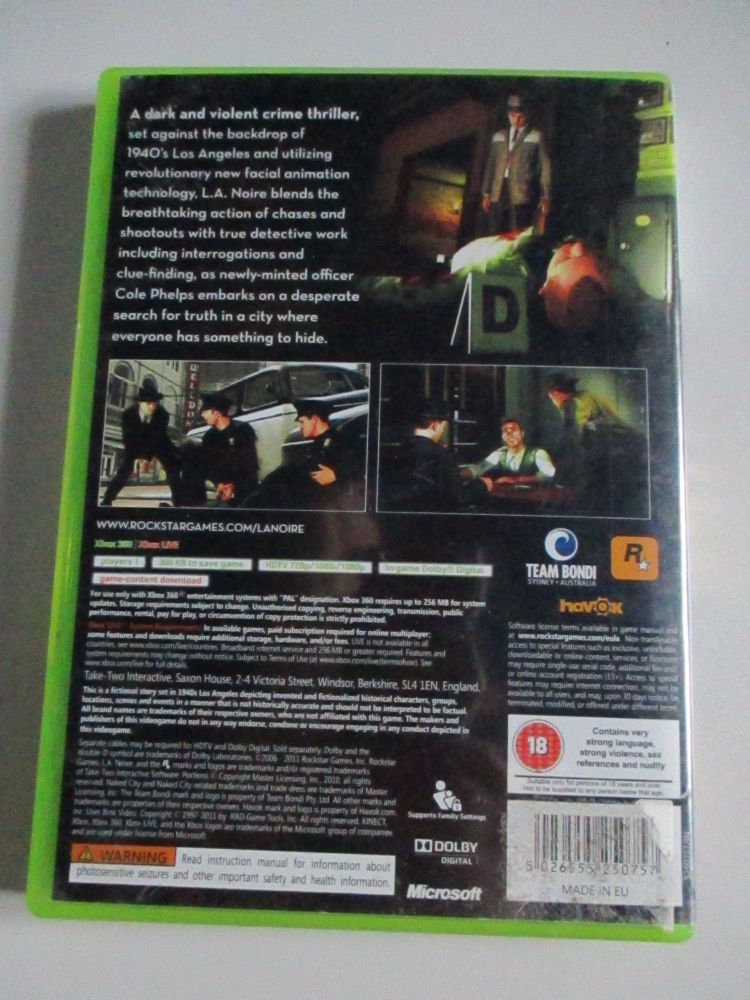 L.A Noire - Xbox 360 Game