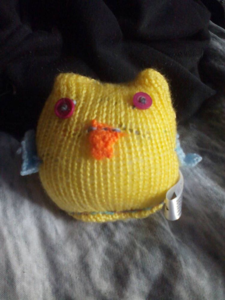 Yellow Body Blue Wings with Hot Pink Eyes Mini Owl