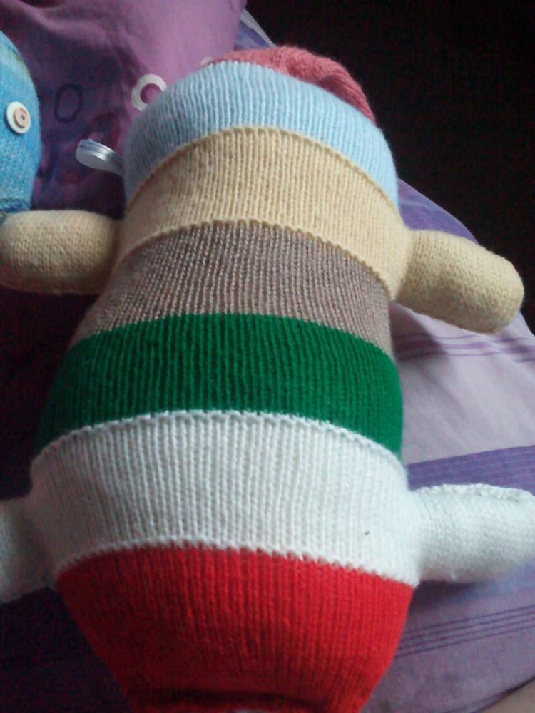 Red, White, Green, Brown, Cream, Blue & Pink Giant Scuttlecat Knitted Soft Toy