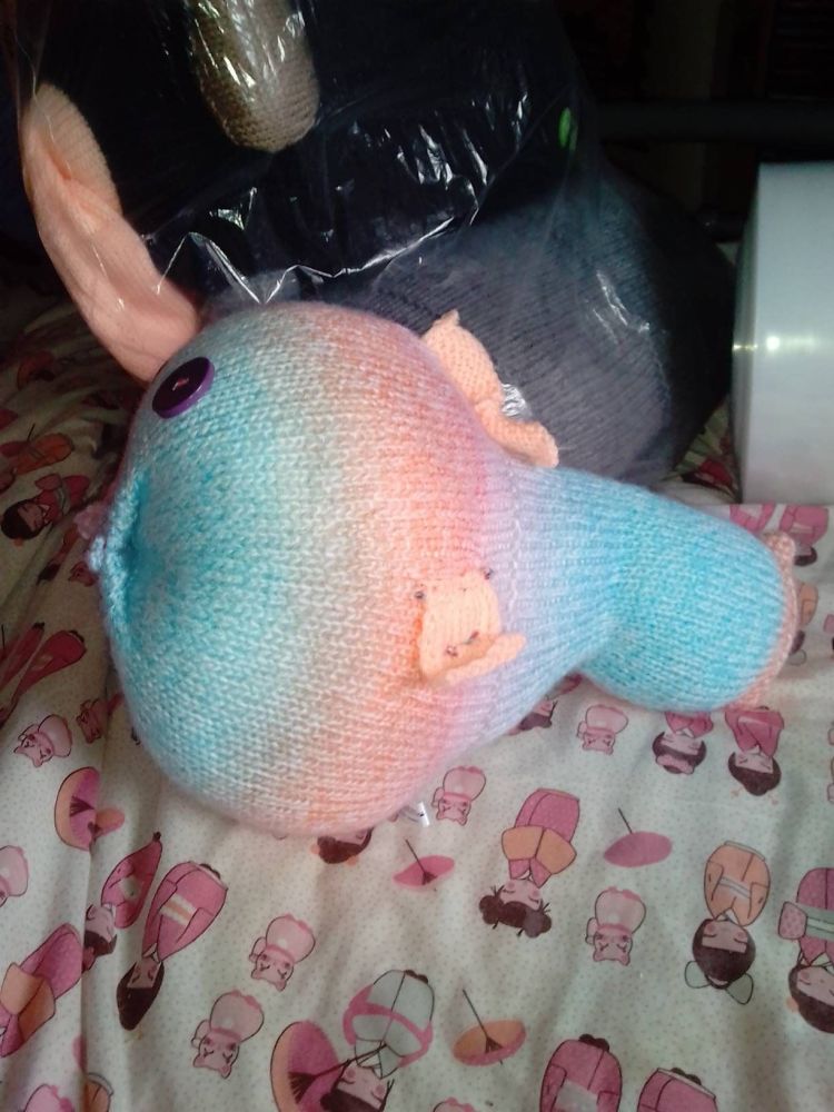 Pink Blue Peach Rainbow Giant Fish Knitted Soft Toy