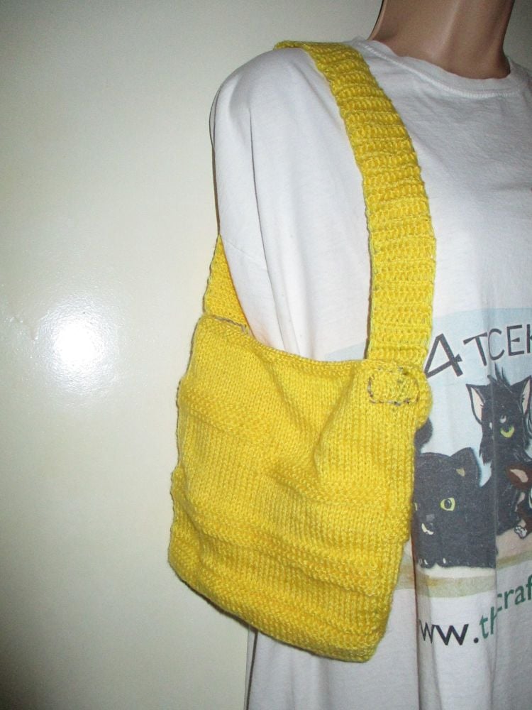 Yellow Patterned Knitted Bag. Knitted By KittyMumma
