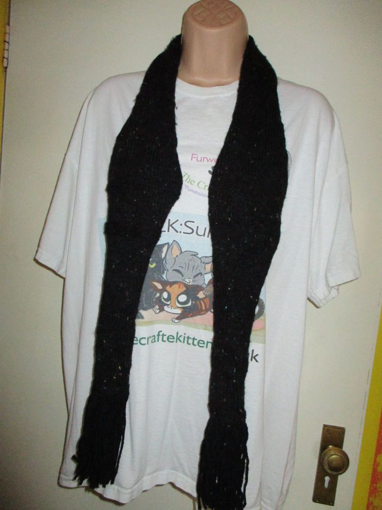 Black with Multi coloured dashes 63.7" Scarf. Knitted By KittyMumma