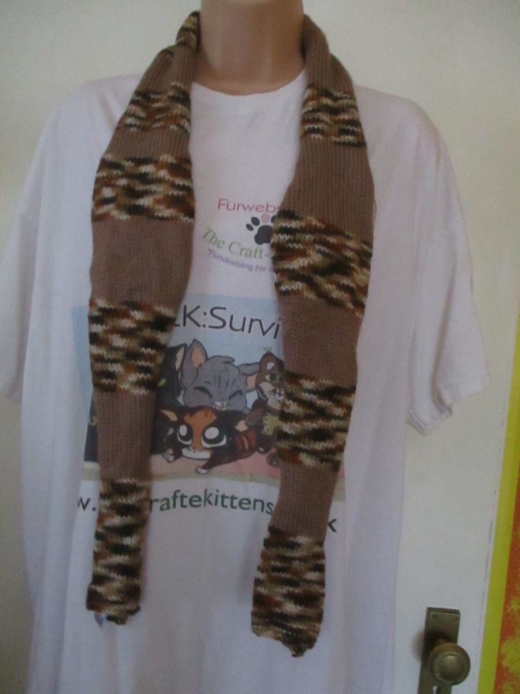 Brown Rainbow with Plain Brown 58.6" Scarf. Knitted By KittyMumma