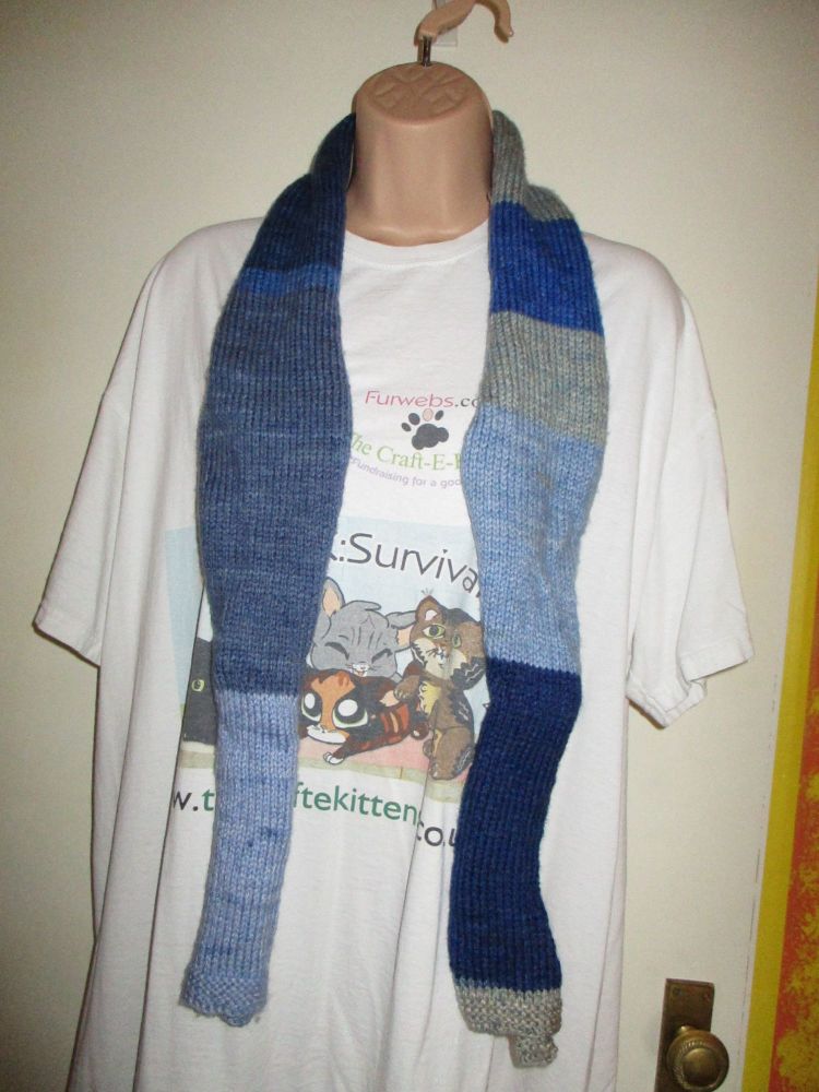 Blue With Greys 58.2" Scarf. Knitted By KittyMumma