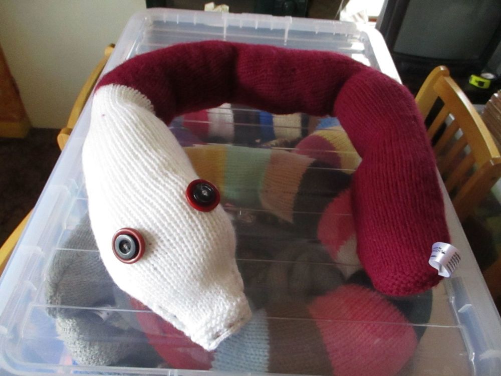 White Headed Wine Coloured Giant Snake Knitted Soft Toy