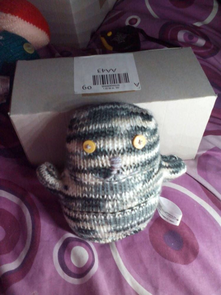 Grey Rainbow with Yellow Eyes Midi Ted Knitted Soft Toy