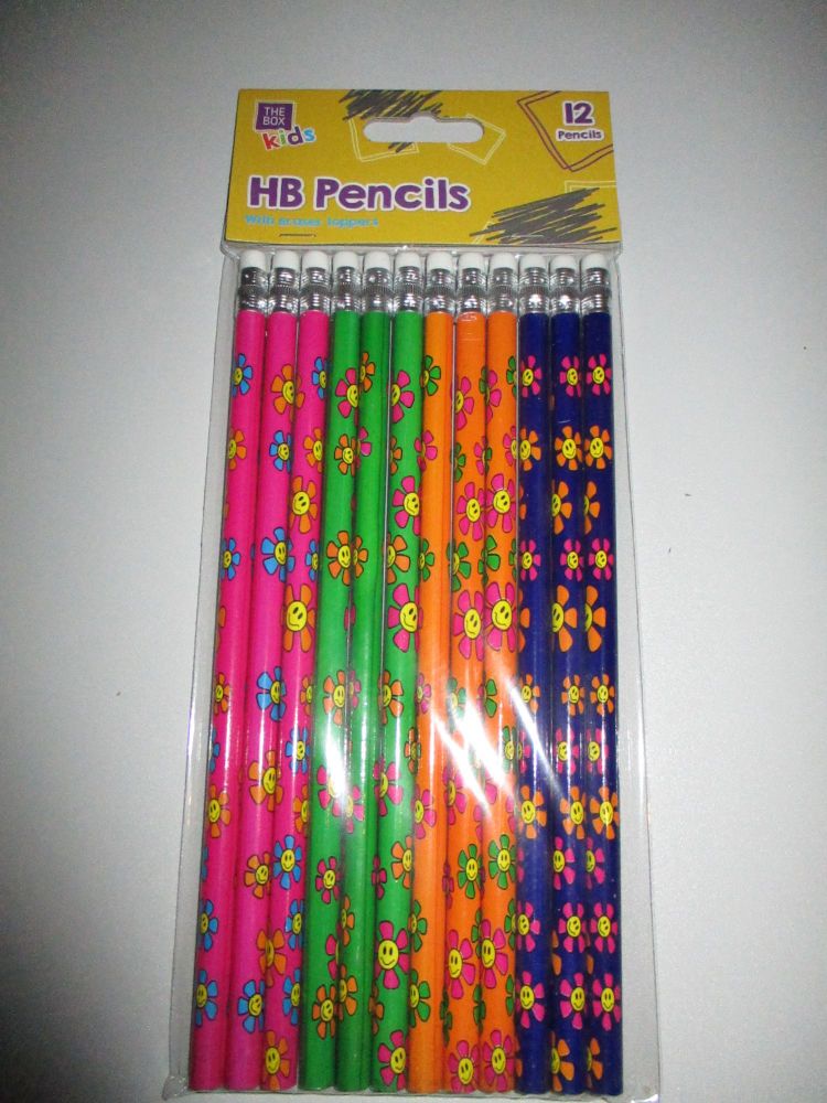 12pk Happy Flowers HB Pencils with Eraser Top