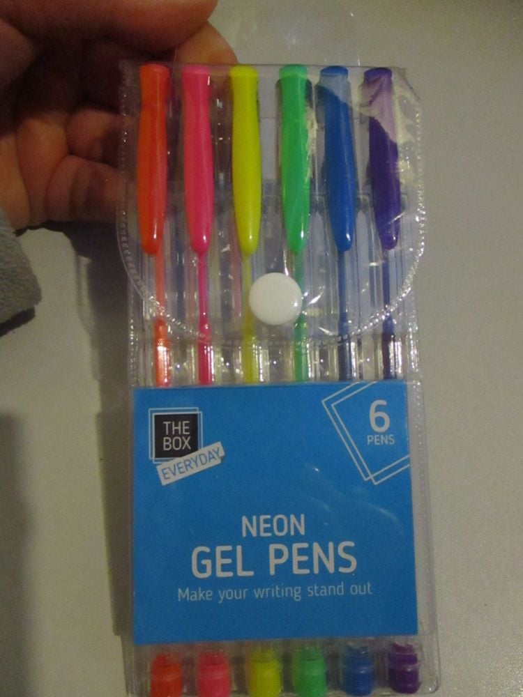 Neon Orange Pink Yellow Green Blue Purple Gel Pens 6pk