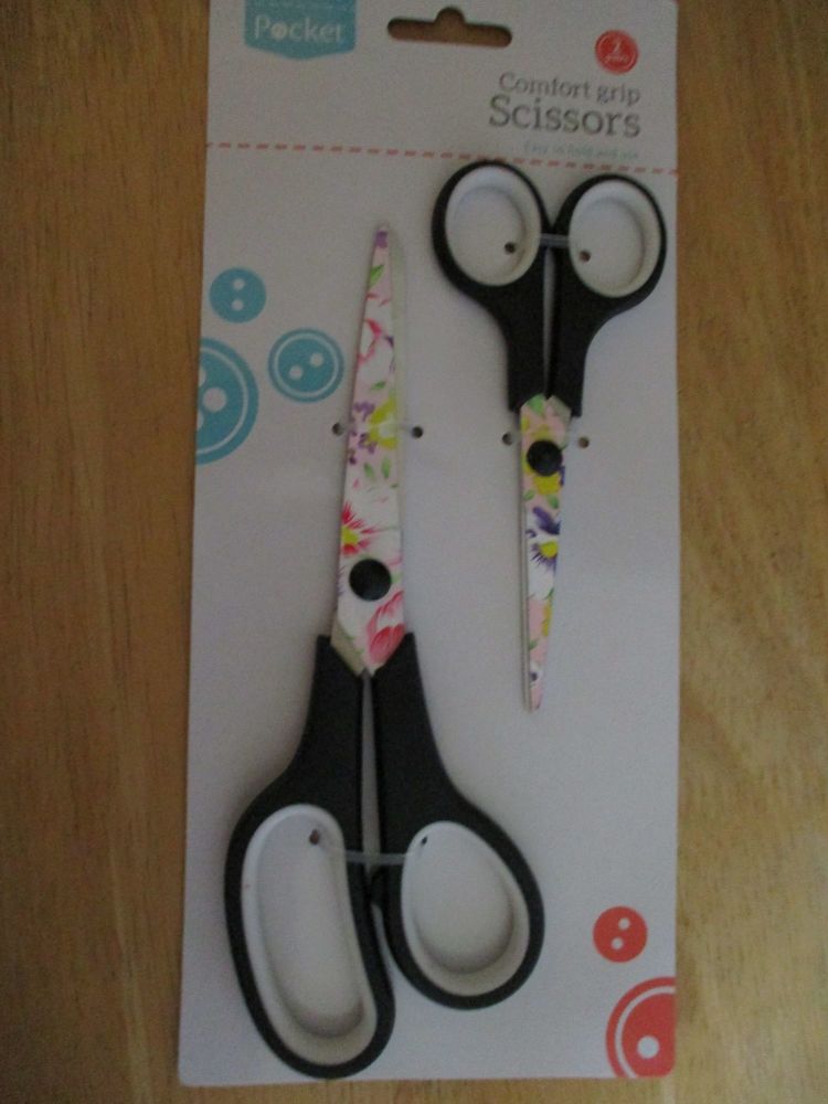 Bright Floral Design - Comfort Grip Scissors - 2 Sizes/Pairs - Sewing & Crafts - Pocket