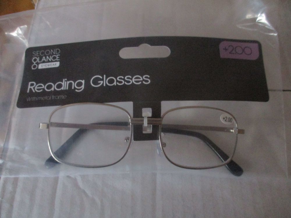 +2.00 Reading Glasses with Silver Metal Frames – Second Glance Eye-wear