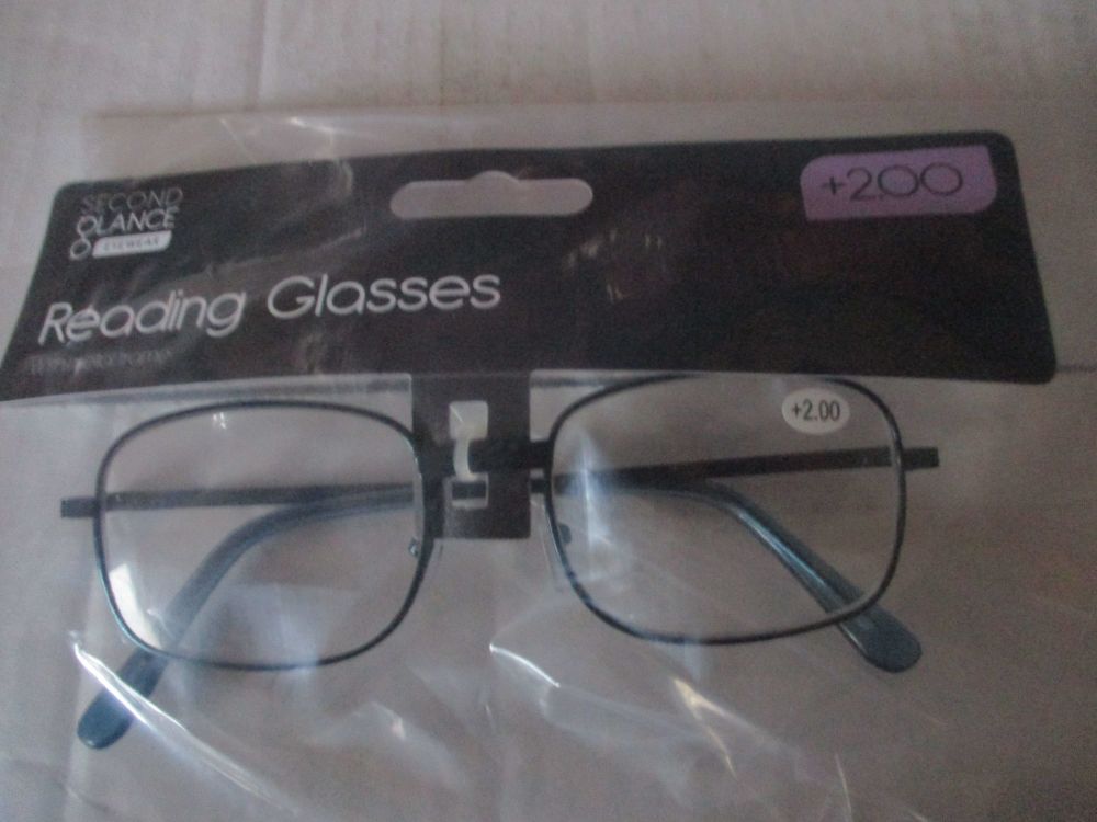 +2.00 Reading Glasses with Blue Metal Frames – Second Glance Eye-wear