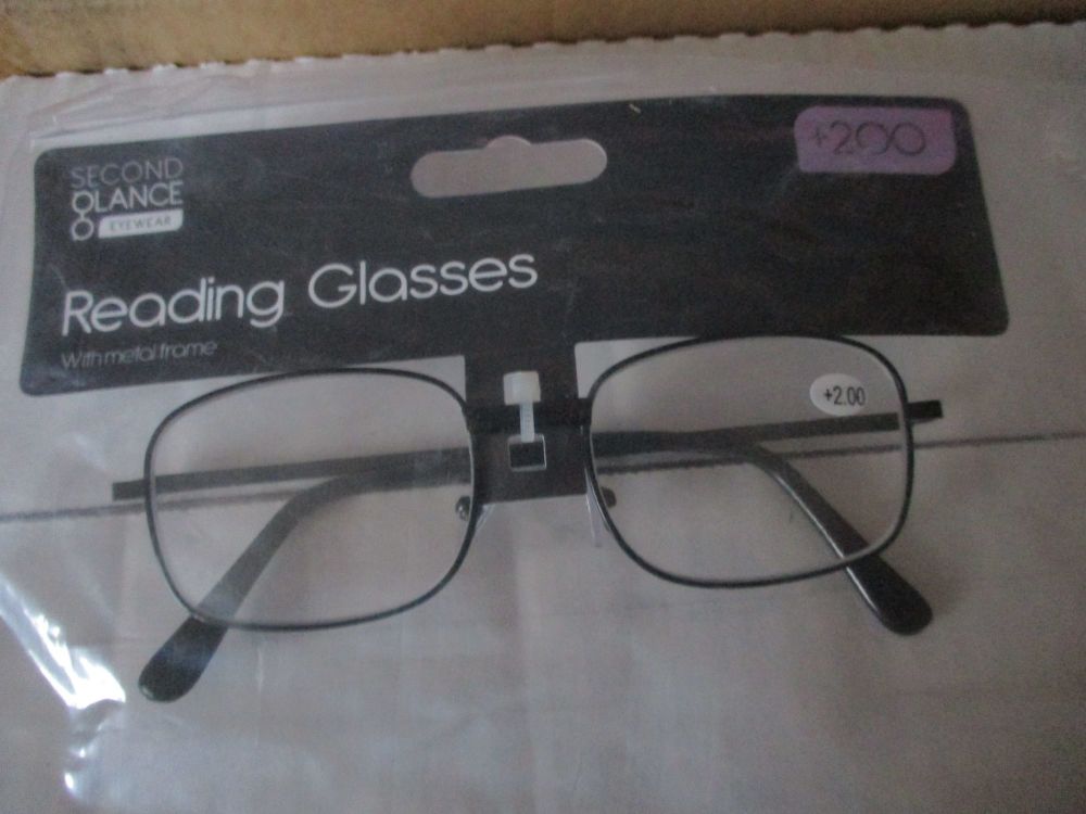 +2.00 Reading Glasses with Black Metal Frames – Second Glance Eye-wear
