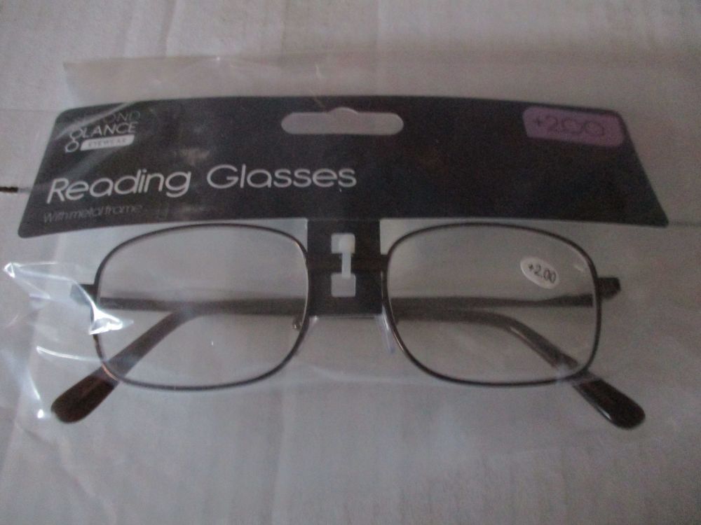 +2.00 Reading Glasses with Brown Metal Frames – Second Glance Eye-wear
