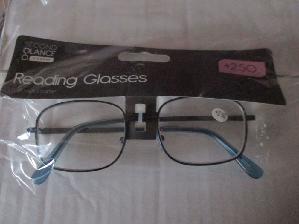 +2.50 Reading Glasses with Blue Metal Frames – Second Glance Eye-wear