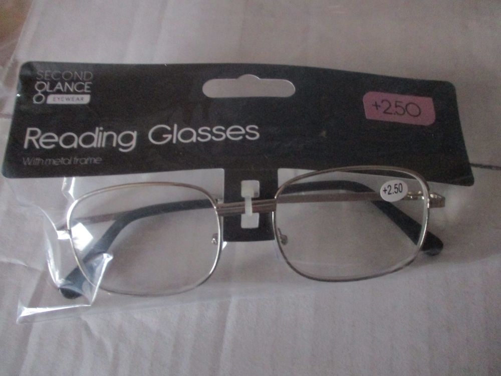 +2.50 Reading Glasses with Silver Metal Frames – Second Glance Eye-wear