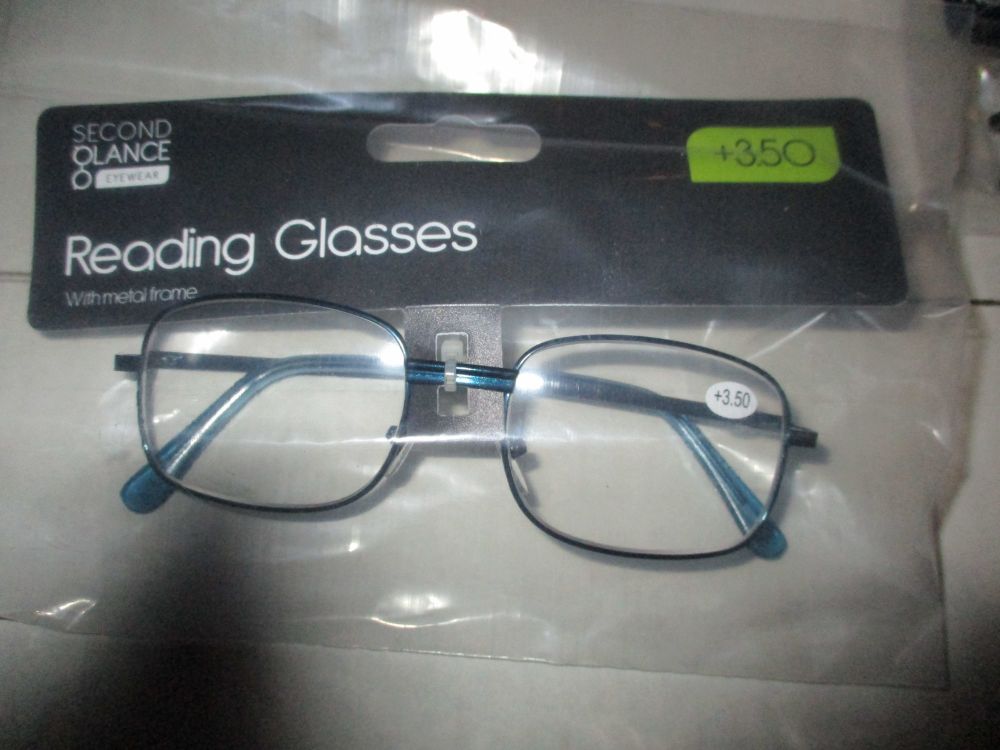 +3.50 Reading Glasses with Blue Metal Frames – Second Glance Eye-wear