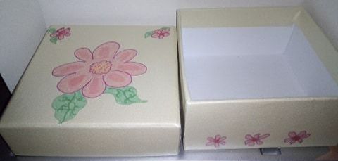 Pink Floral Design on Decorated Pearlescent Wrapped Cardboard Trinket Box