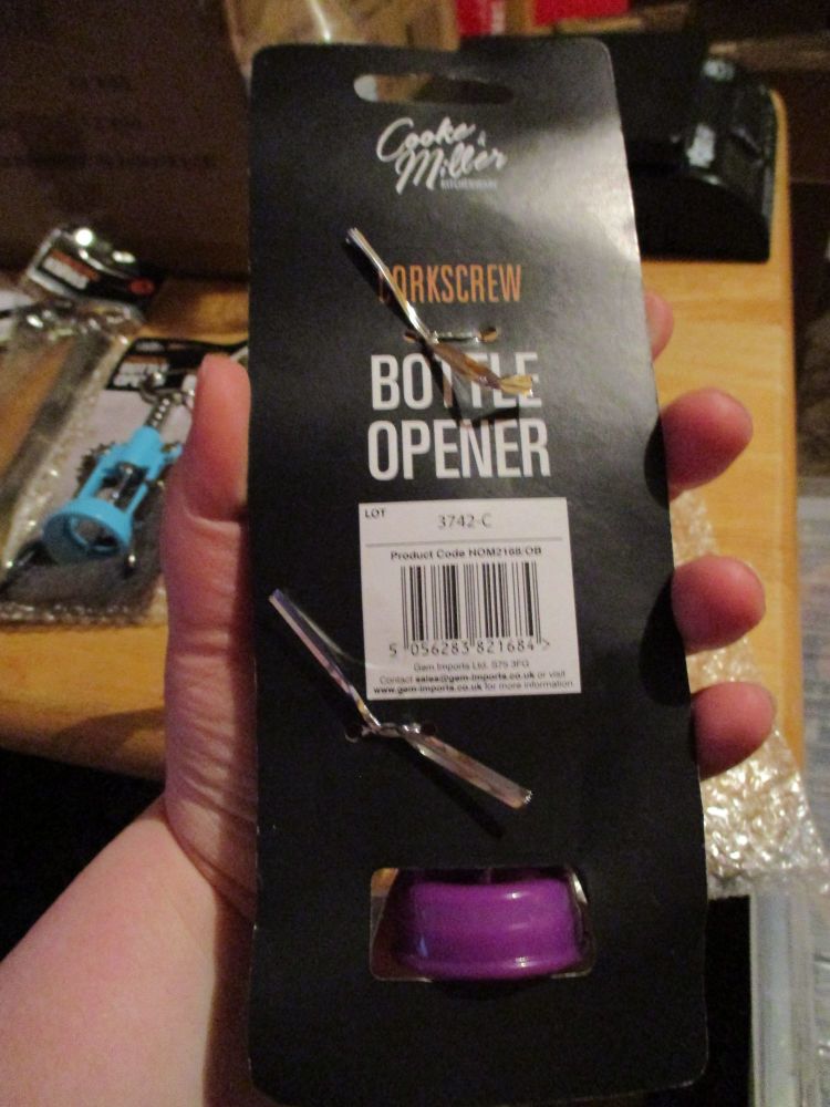 Purple Plastic & Metal Corkscrew Bottle Opener - Cooke & Miller