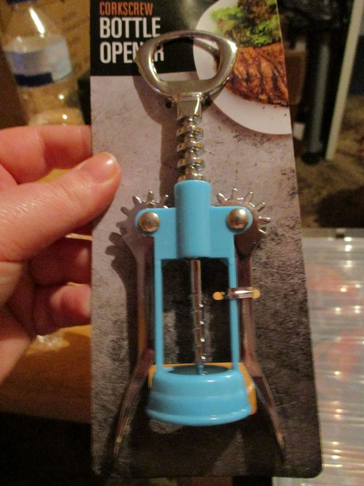 Blue Plastic & Metal Corkscrew Bottle Opener - Cooke & Miller