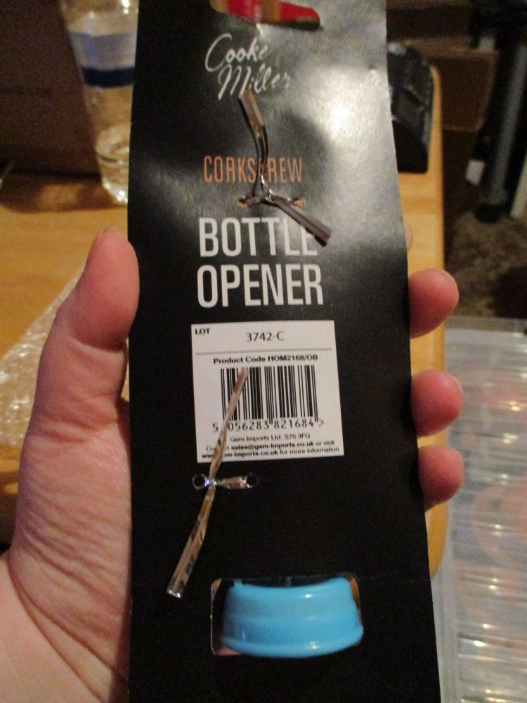 Blue Plastic & Metal Corkscrew Bottle Opener - Cooke & Miller