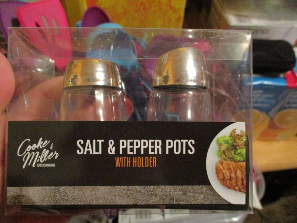 Glass & Chrome Effect Salt & Pepper Pots with Holder - Cooke & Miller