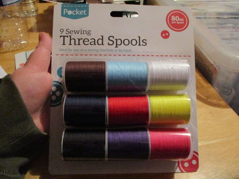 9 Sewing Thread Spools  - assorted colours - 80m per spool