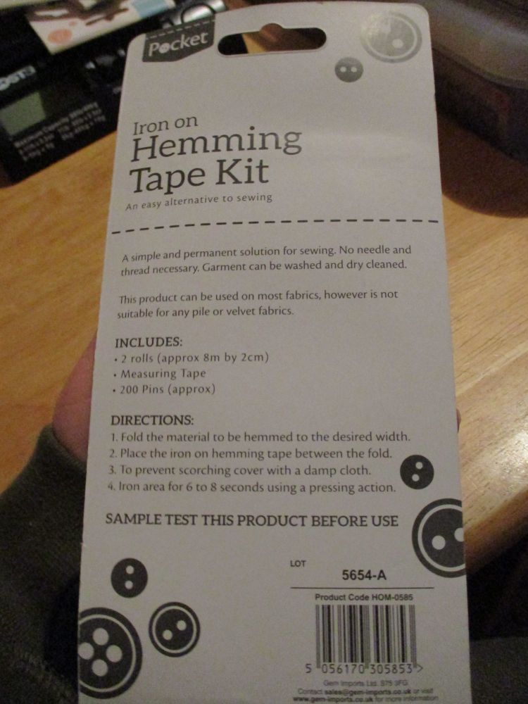 Iron On Hemming Tape Kit - Includes Tape Measure and Pins