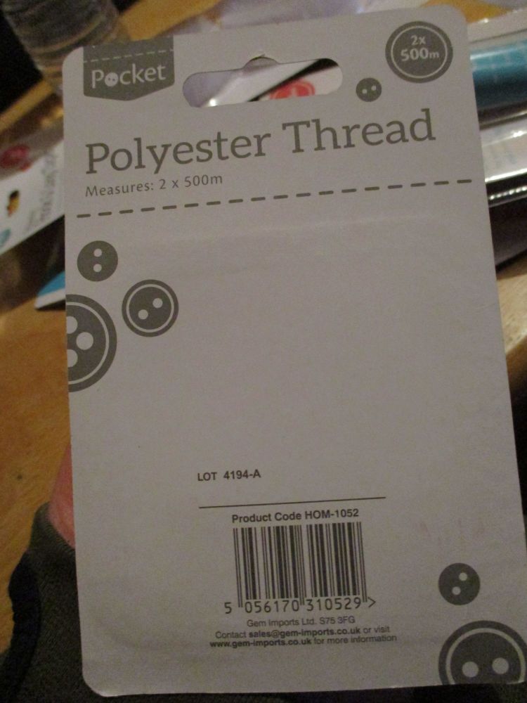 Polyester Thread 2 x 500m Black / White Rolls per pack